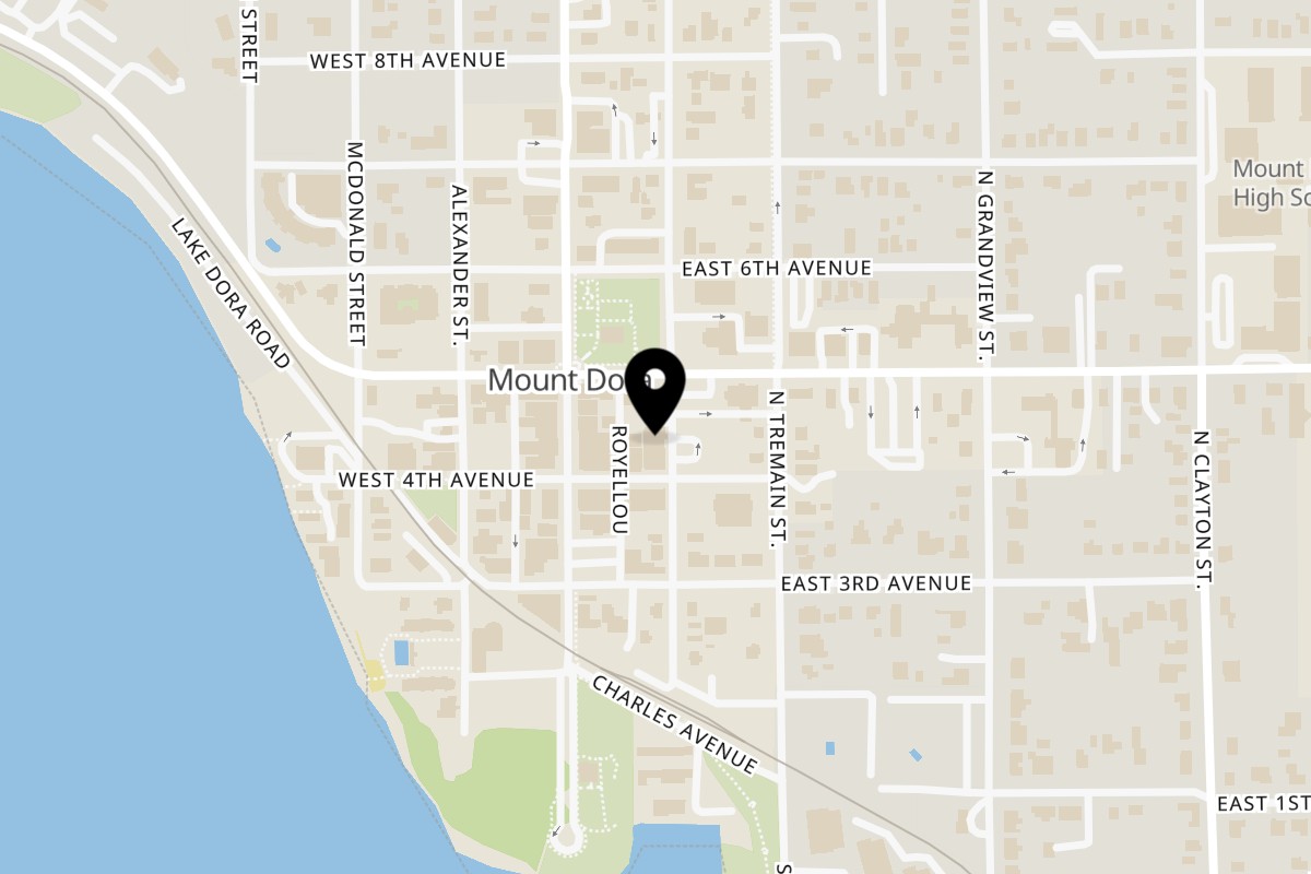 Map showing the location of Fiesta Grande Mexican Grill Mt Dora on 421 N Baker St in Mt Dora